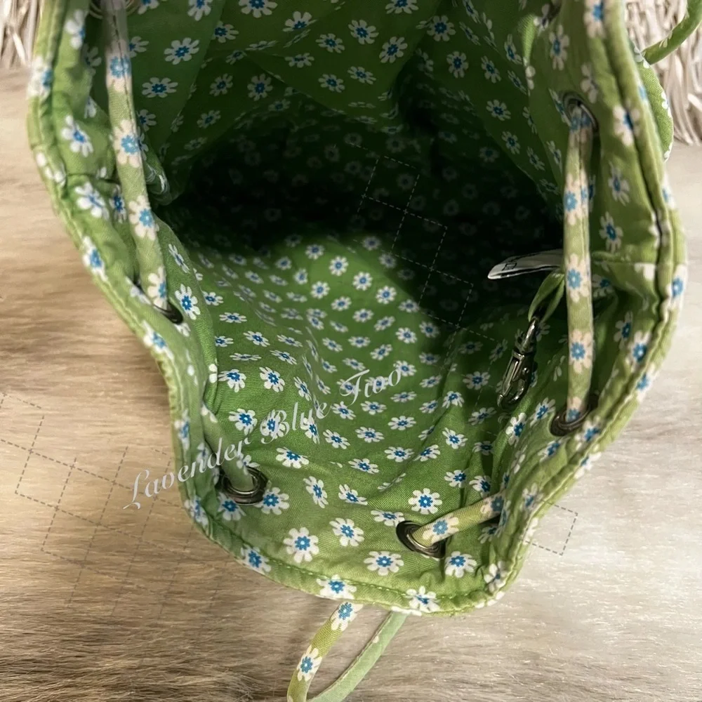 Vintage VERA BRADLEY Green Apple 2004 Drawstring 2 Pocket S Backpack Floral USA